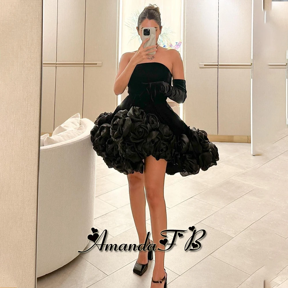 أماندا العصرية 3D الزهور كوكتيل فستان العودة للوطن للفتيات Ruched حمالة المخملية حزب رسمي ثوب مخصص زائد الحجم #1