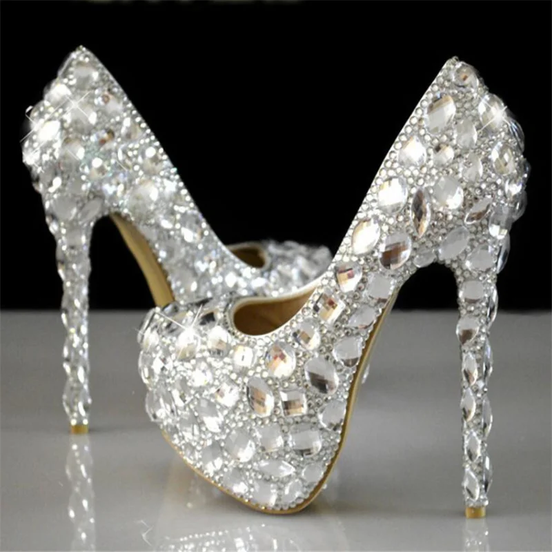 

Women Rhinestones Pumps Shoes Super Flash Crystal Chaton Wedding Shoes White Bride Shoes Show Diamond High-heeled Shoes