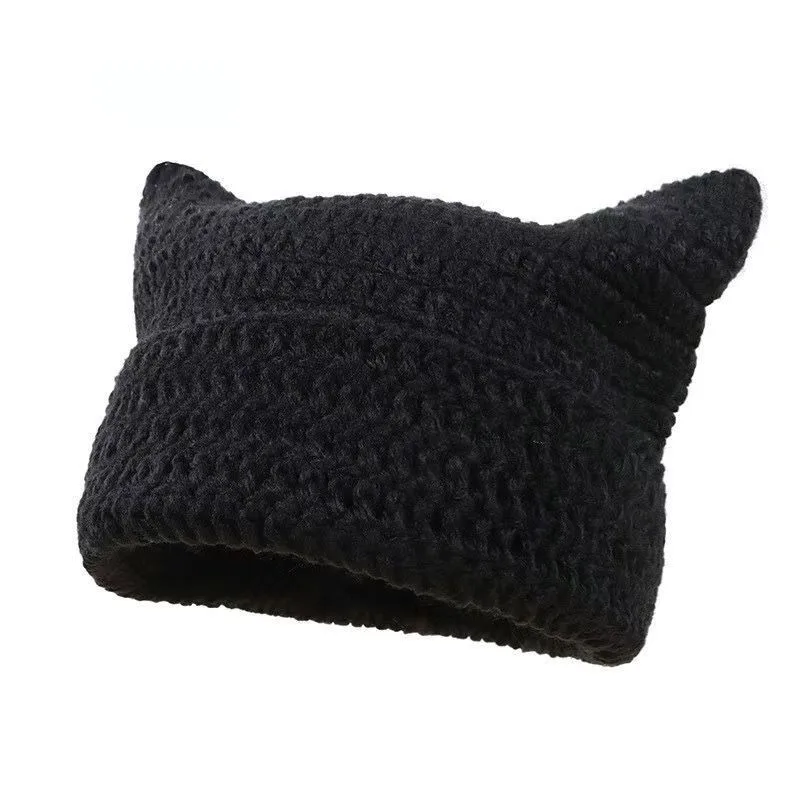 Japanese Cute Ins Hot Devil Striped Knitted Woolen Hats Women's Autumn and Winter Warm Evil Bad Guy Beanies Hat