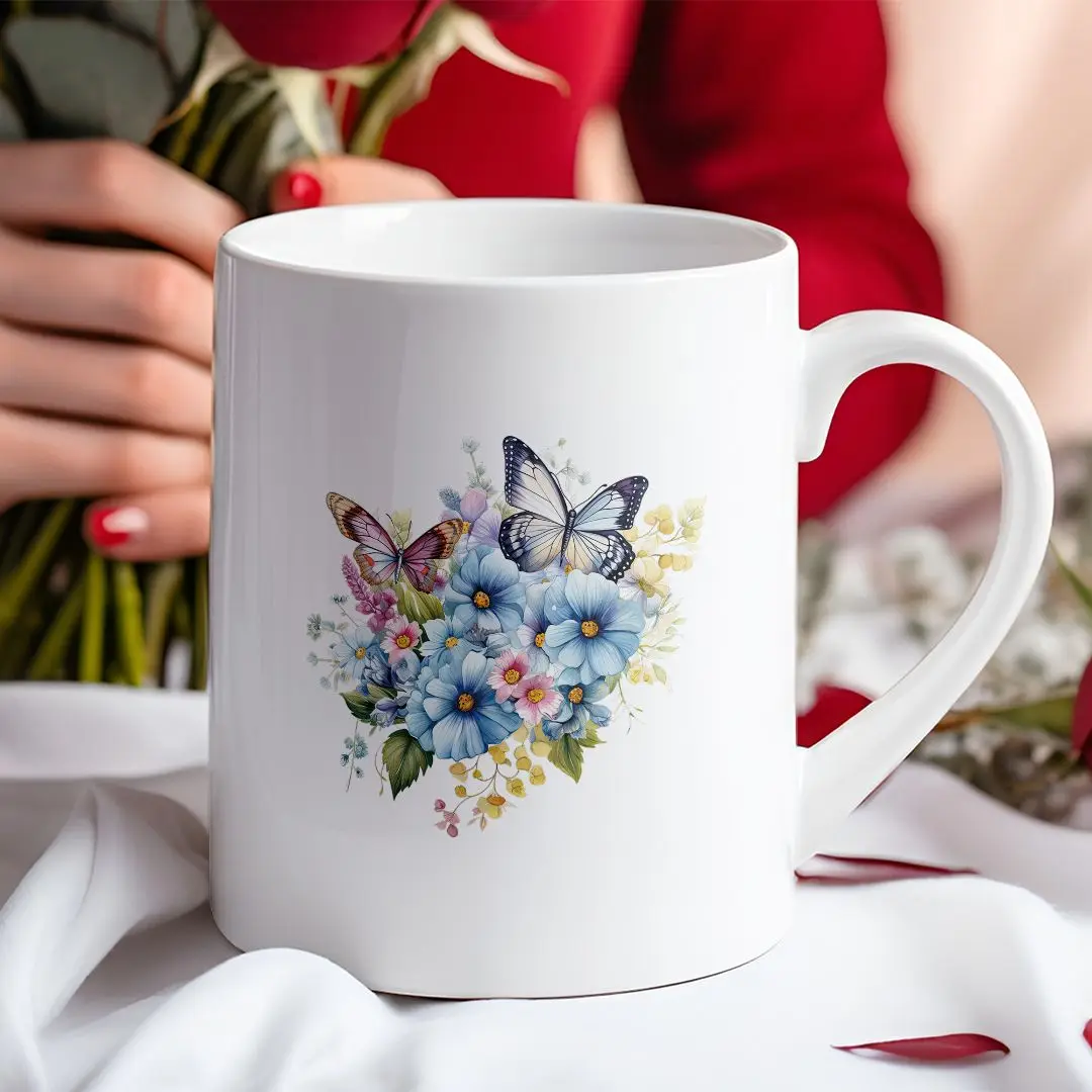 8pcs Butterfly with Wildflower UV DTF Cup Stickers, Waterproof Sticker Pack For Decorating Mugs, Cups,DIY Art Supplies