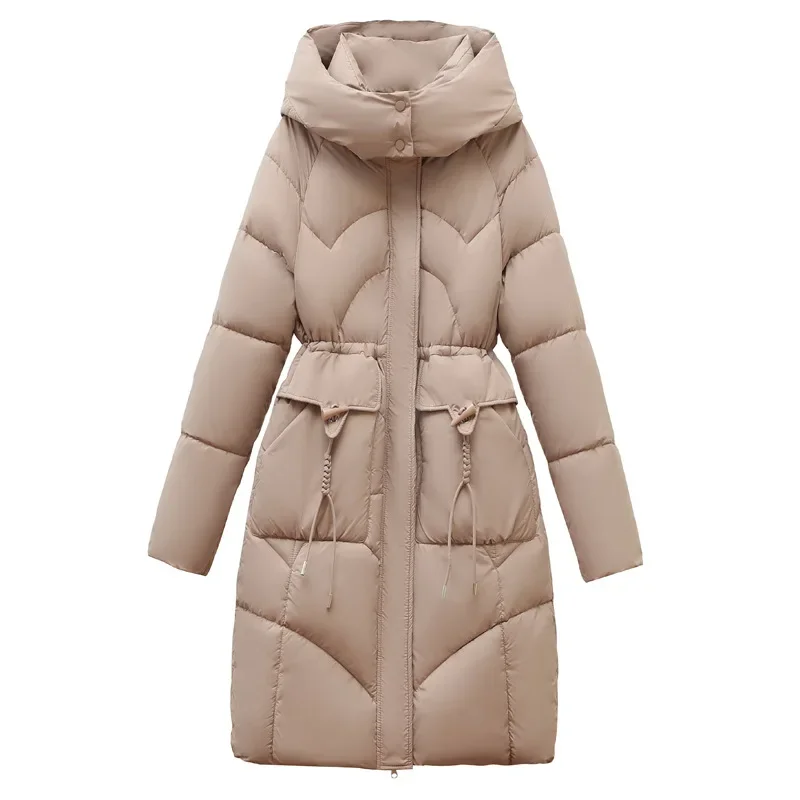 Women\'s Winter Down Cotton Jacket Loose Detachable Hat Waist Slimming Warm Outerwear Fashion Design Ladies Coats Female Parkas