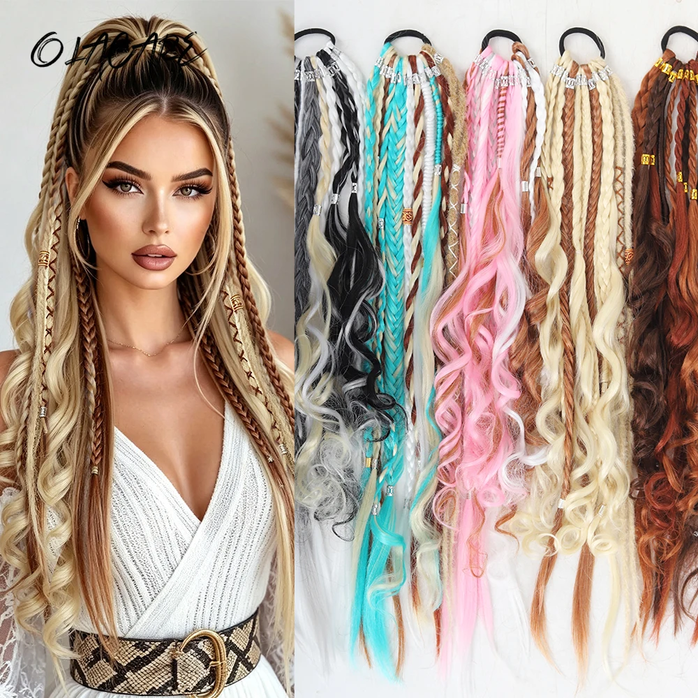 OLACARE 24Inch Synthetic Handmade Braided Ponytail Mixed Braid Patterns Easy Install Versatile Look Daily Party Cosplay Women