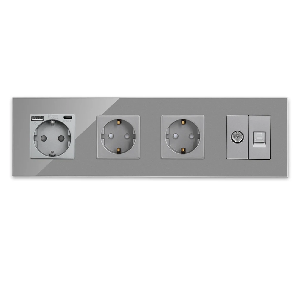 Imagem -06 - Bingoelec-tomadas de Parede com tv Tomada Cat6 tipo c Tomada Usb Dupla Internet Rj45 Conector de Rede Painel de Vidro Padrão da ue