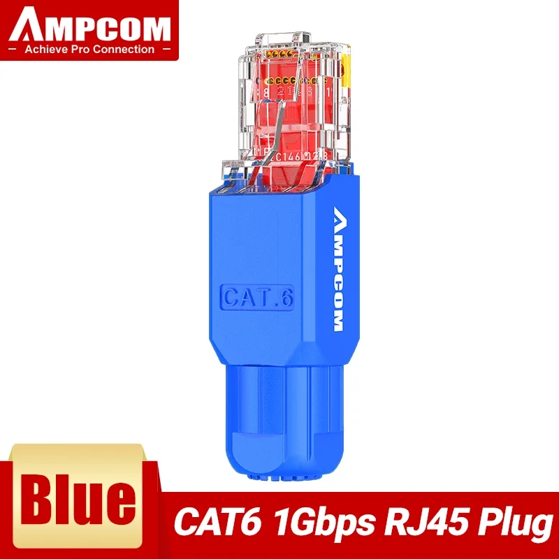 AMPCOM krimpvrije RJ45-connector, gereedschapsloze UTP 1000 Mbps CAT6/CAT6A modulaire stekker voor gestrande solid Lan Ethernet-kabel