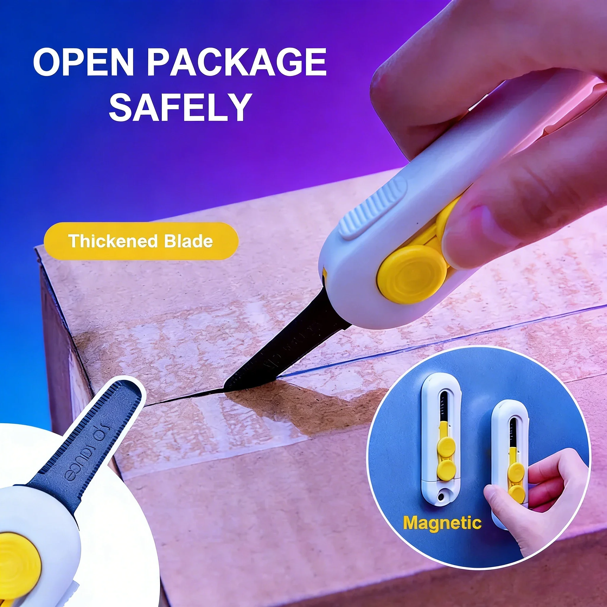 Keychain-Mounted Magnetic Box Cutter - Retractable Safety Knife for Quick & Precise Package Opening