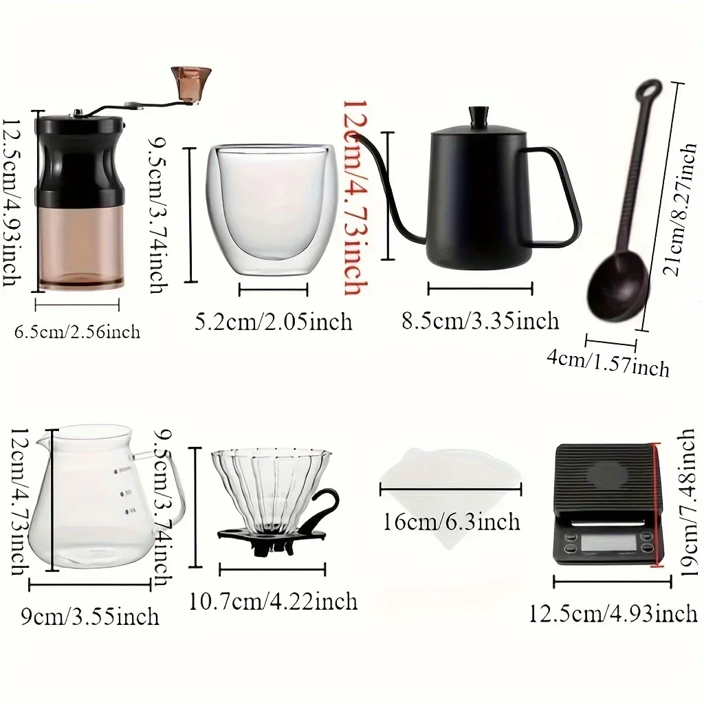 Portable Outdoor Coffee Maker Set with ABS Material, Manual Glass Pour Over Coffee Kit, Stainless Steel Manual Coffee Grinder