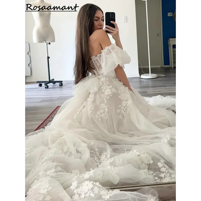 Элегантная иллюстрация, 3D цветы, свадебные платья трапециевидной формы со съемными рукавами и аппликациями, кружевные свадебные платья, платья de Novia