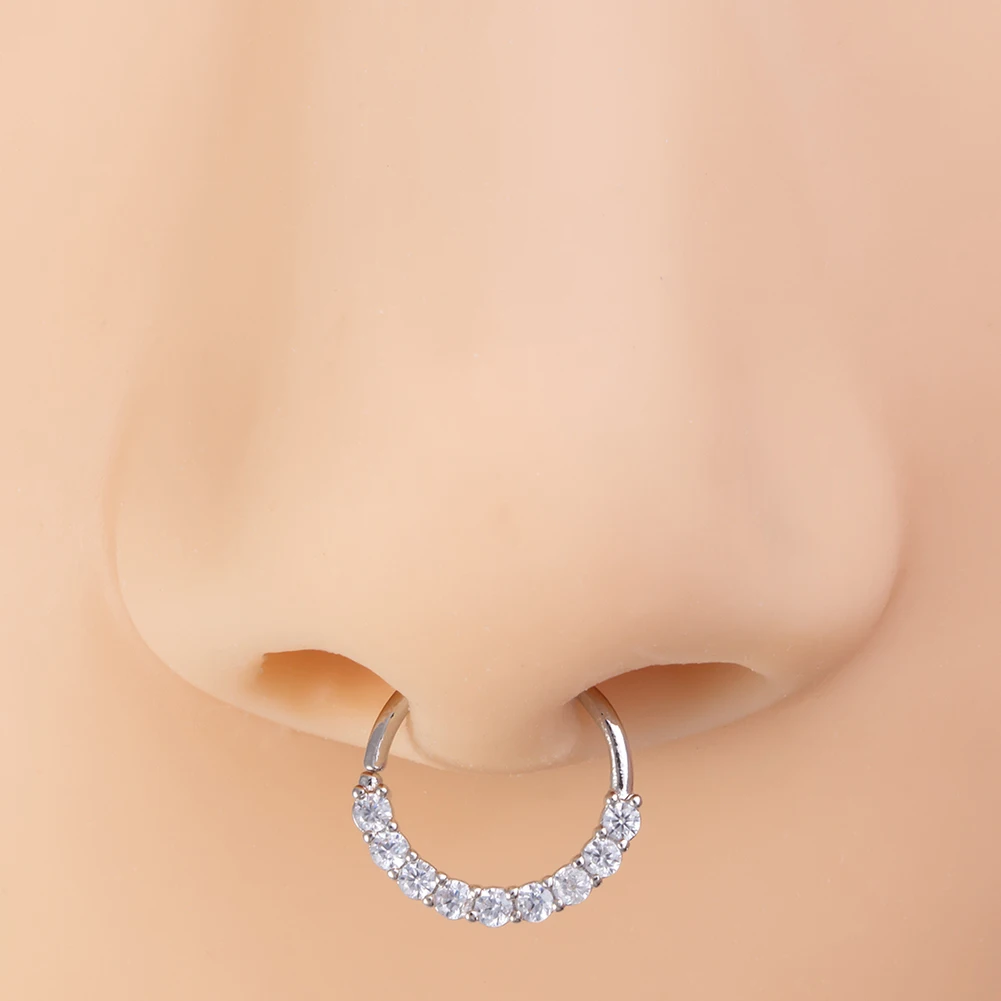 1pc Eyebrow Pierc Jewelry Zircon Septum Nose Rings Brass Flexible Piercing Nose Hoop Helix Cartilage Daith Rook Earrings 20G 8mm