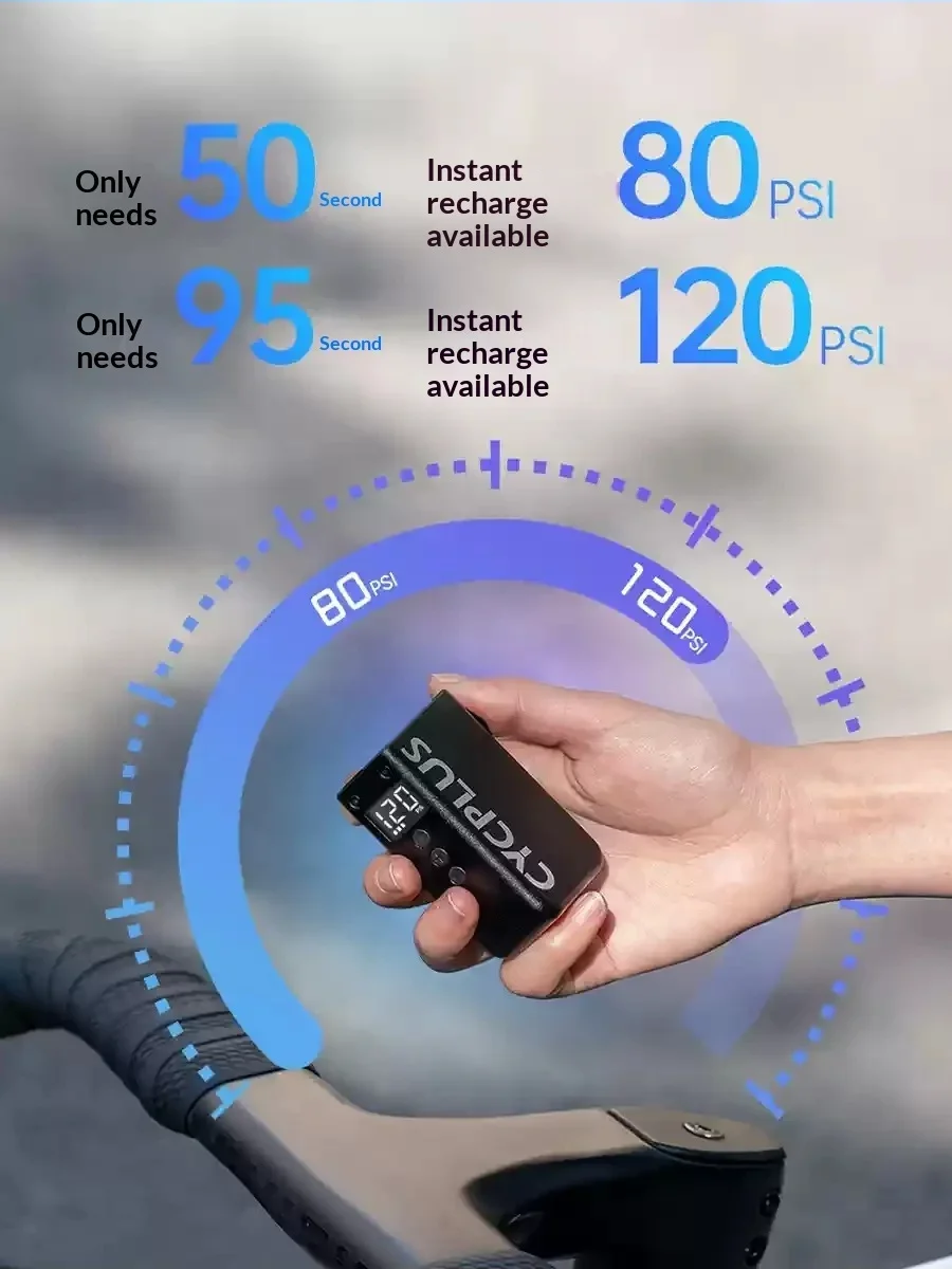 CYCPLUS AS2 Pro Mini Electric Bicycle Pump LED Display Portable High Pressure Tire Inflator view 3