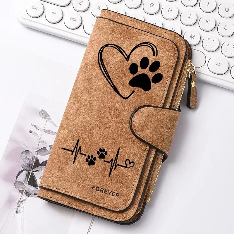 Herzförmige Damen-Geldbörsen mit Tierpfoten- und Schmetterlingsdruck-Design, Karten- und Münzgeldbörse für Mädchen, Geldbörse, Ausweishalter, Damen-Münzbörse, Geschenk