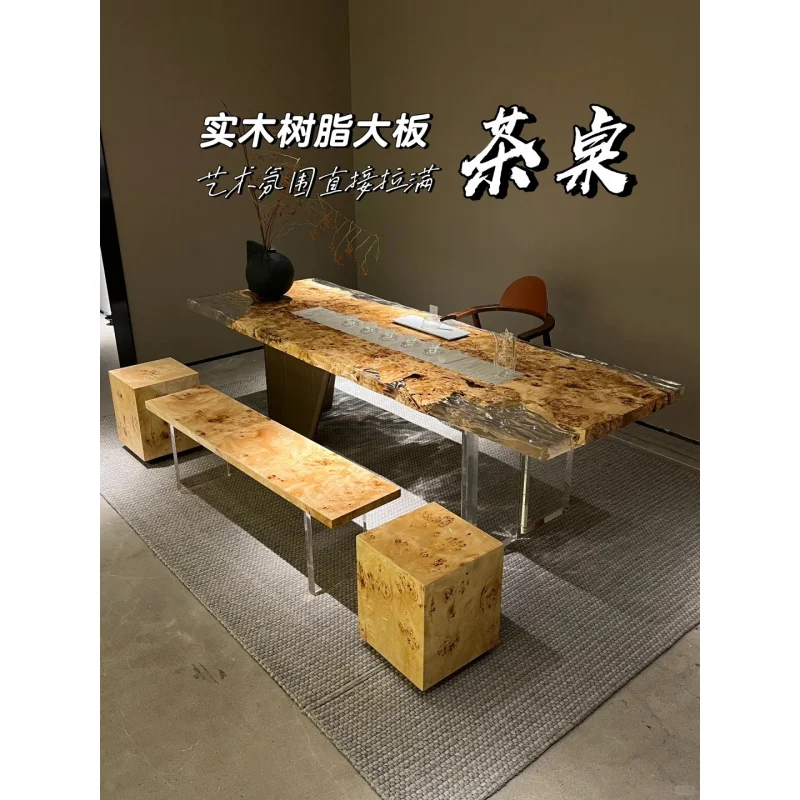 custom.Modern Luxury Artistic European Design Solid Dining Table Set Metal Epoxy Resin Top Natural River Design Sustainable