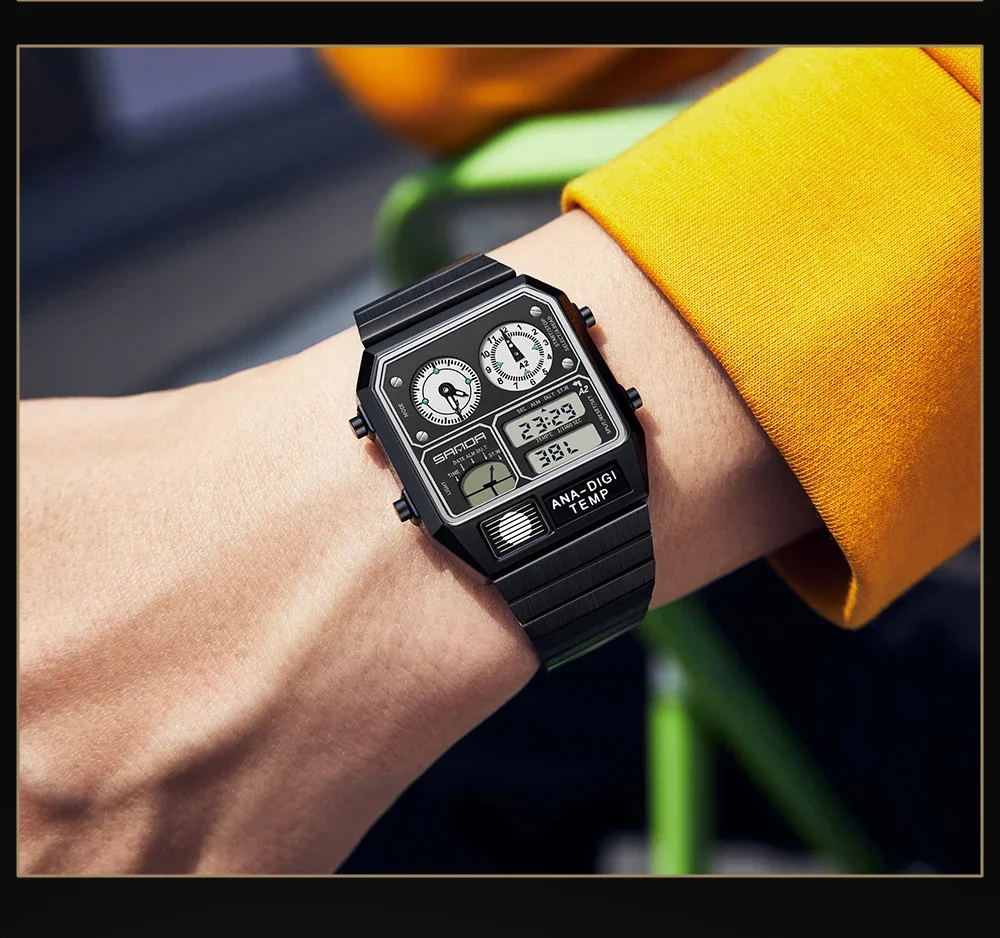 SANDA 3192 Quadratische elektronische Uhr für junge Männer, lässige multifunktionale Armbanduhr mit Thermometer, Stoppuhr, Chronograph – Detail 16
