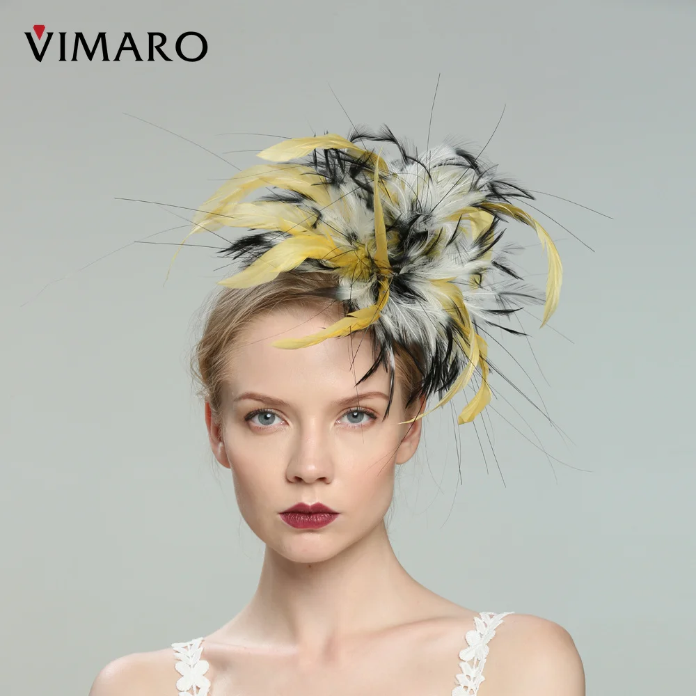 

VIMARO Yellow Feather Fascinator Hats for Women Wedding and Church Fascinators for Women Elegant Derby Hat Women Tea Party