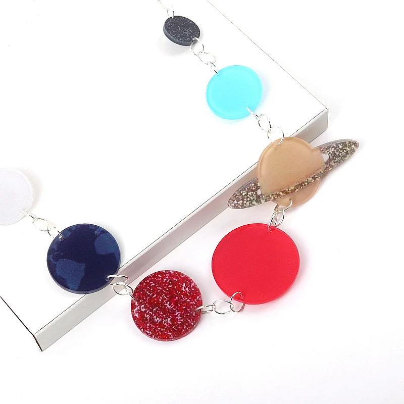 FishSheep Trendy Glitter Acrylic Planet Solar System Pendant Long Necklaces for Women Resin Multi Color Necklace 2023 Jewelry