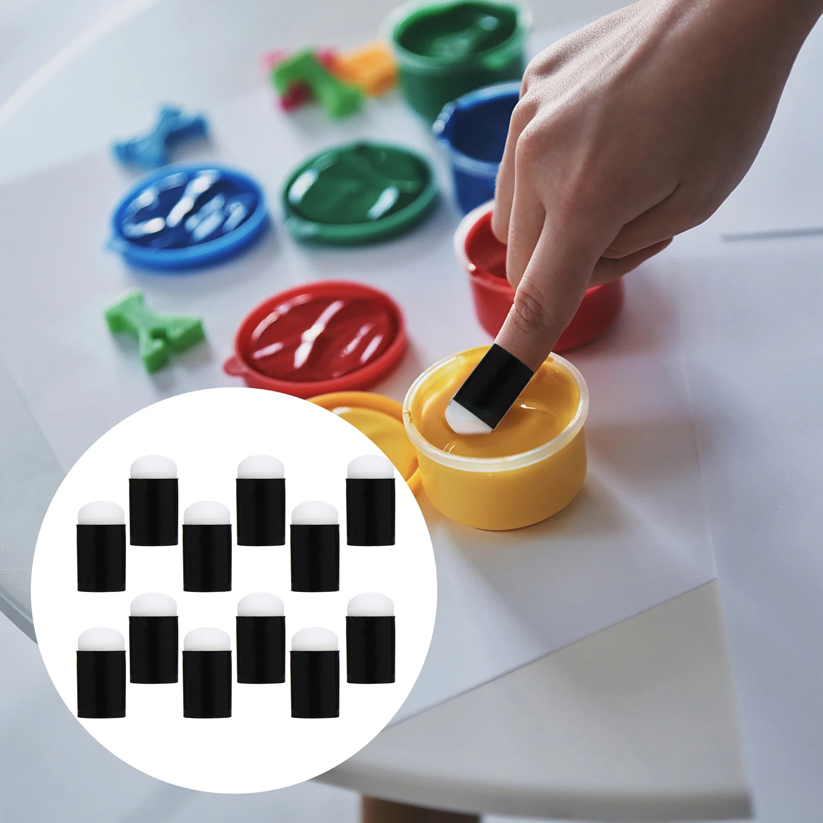 12 pezzi per bambini pittura copri dita 2.8X1.5X1.5Cm maniche in spugna eco riutilizzabile pittura per bambini per attività di disegno artigianale fai da te