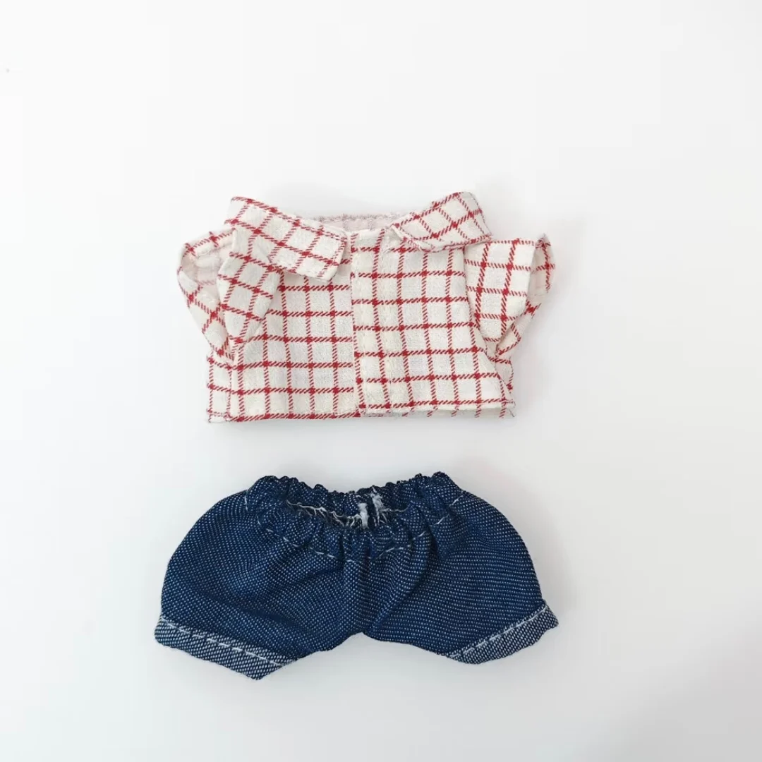 

15cm/17cm Labubu I II Doll Clothing Checkered Shirt Set Hat Sitting Party Accessories Plush Doll Clothes