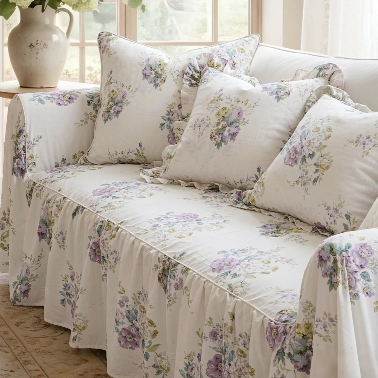 French Cream Wind Fresh Purple Flower Polished Four-season Sofa Towel Cover Sofa Cover Butterfly Flowers Warm Countryside
