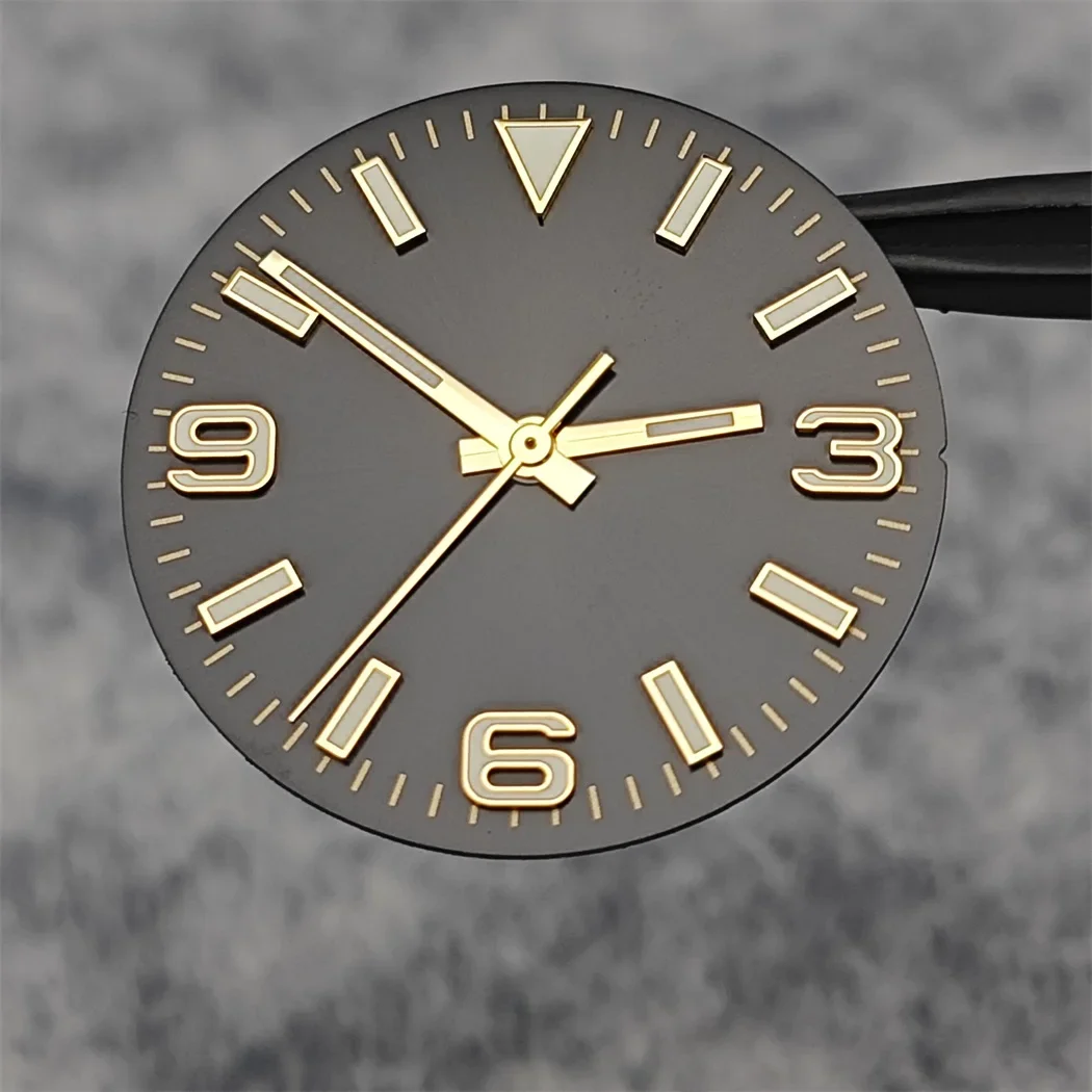 28.5mm Watch Dial + Hands Green Luminous Sun Pattern Modified 369 Nail Dial Watch Faces Accessory Fit NH35/ NH36/ 4R36 Movement