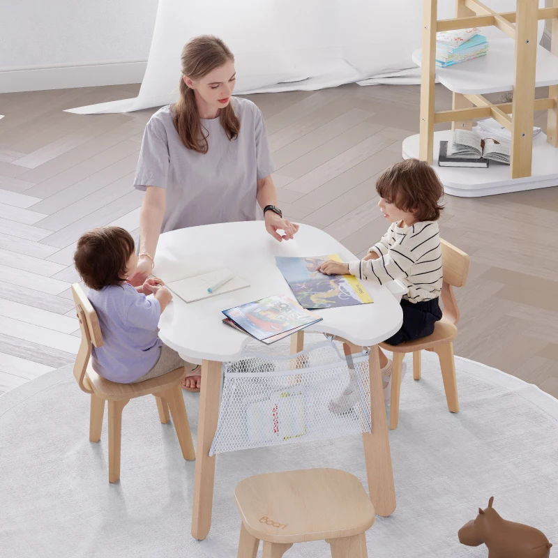 Kids School Wood Study Gaming Dining Table and Chairs Set with Slide-Out Drawer
