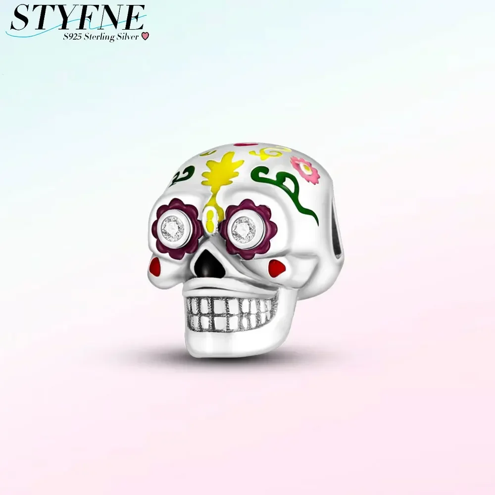 925 Sterling Silver Gold Red Apple Bone Halloween Series Beaded Charm for Women Diy Original Brand Bracelet Jewelry Making Gift - view 4