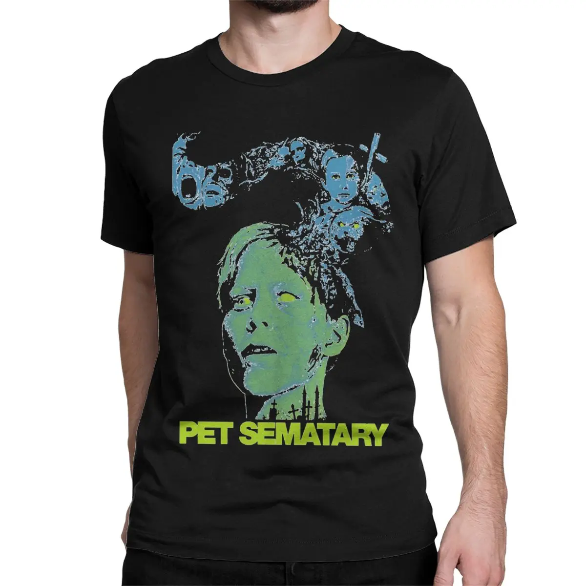 Men T-Shirt Pet Sematary Funny Cotton Tees Short Sleeve T Shirts Crewneck Clothes Adult