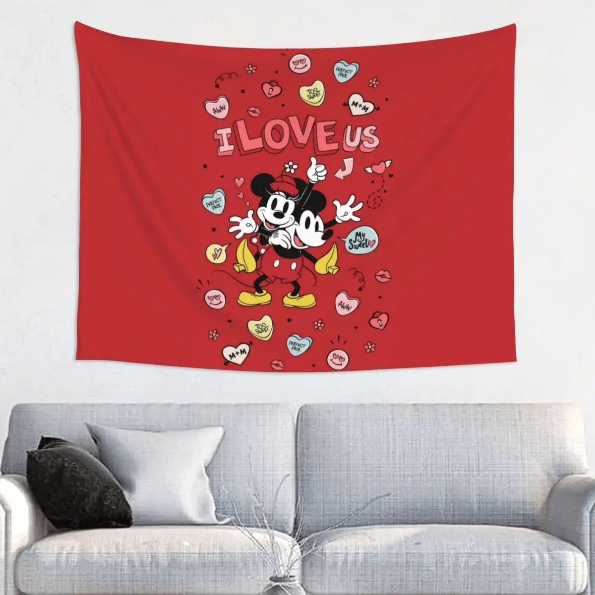 Custom Minnie Mouse Mickey Mouse Love Tapestries for Table Cloth Hippie Wall Hanging Tapestry Home Decor