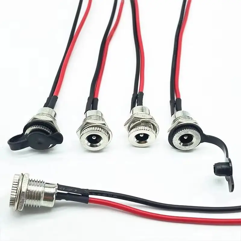 1PCS DC5.5mm x 2.1mm 5.5mm x 2.5mm DC Power Socket Threaded Female male Connector Adapter With 18AWG Cable Wires