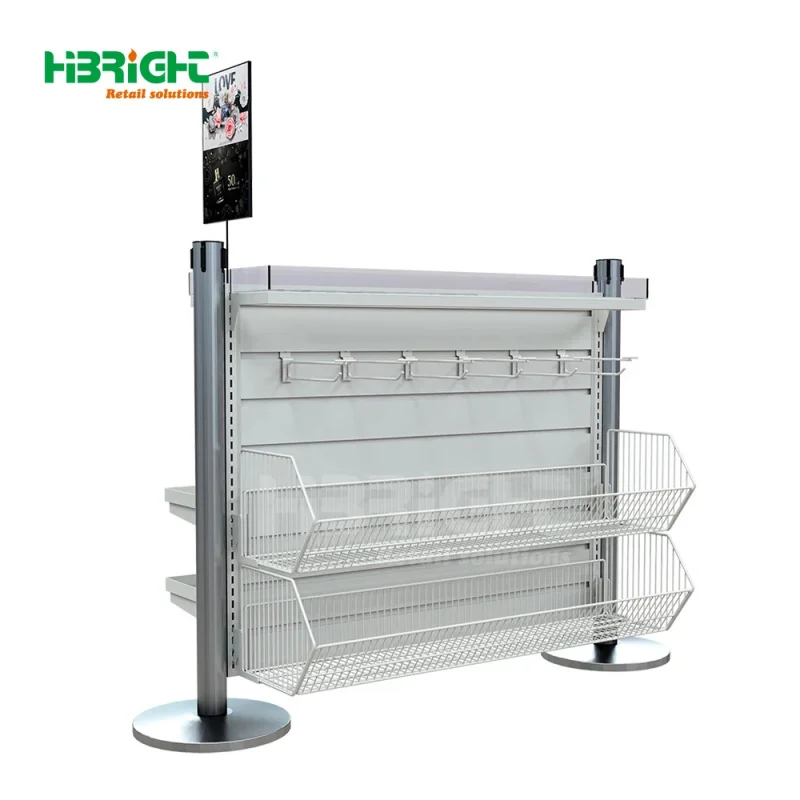 custom.Durable Double-Sided Easy-to-Assemble Space Saving Powder Coated In-Queue Merchandising System Supermarket Rack