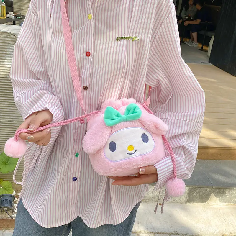 

Xiuya My Melody Womens Shoulder Bag Plush Cute Kawaii Soft Small Pink Handbag Cartoon Japanese Style Designer Female Boston Bag