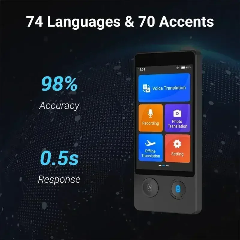 Portable W12 AI Voice Translator 144 National time Translation Text Photo Translate Machine Language Intelligent Real