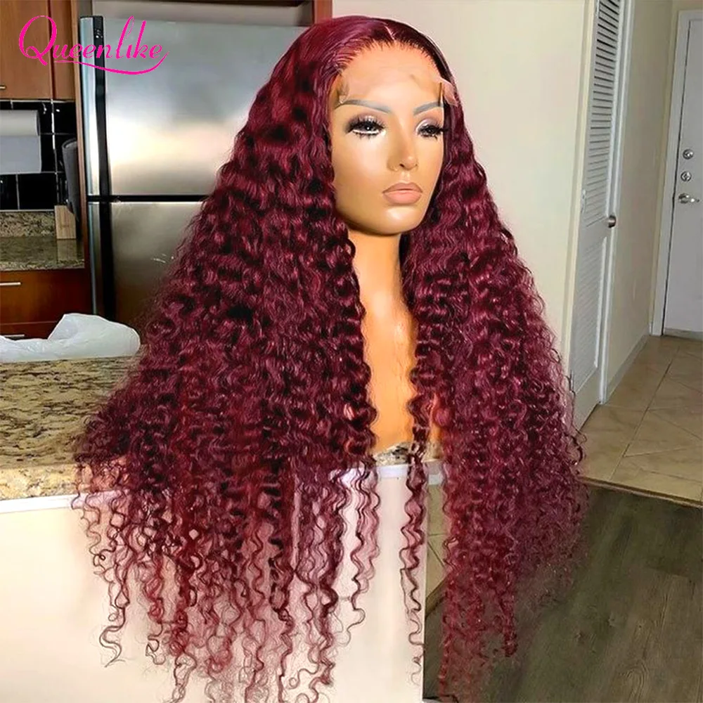 30inch Curly Burgundy 13x6 Hd Lace Frontal Wig 99J Colored Human Hair Wigs for Women Chocolate Brown Deep Curly Lace Front Wig