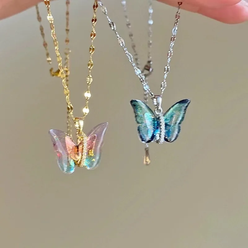 

Symphony Gradient Butterfly Necklace for Women Personality Fashion Clavicle Necklace Accessories Party Jewelry Birthday Gifts