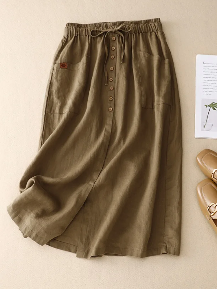 

Повседневная женская юбка из хлопка и льна, свободного кроя, А-силуэт, на шнурке, со средней талией, летний стиль для работы и отдыха