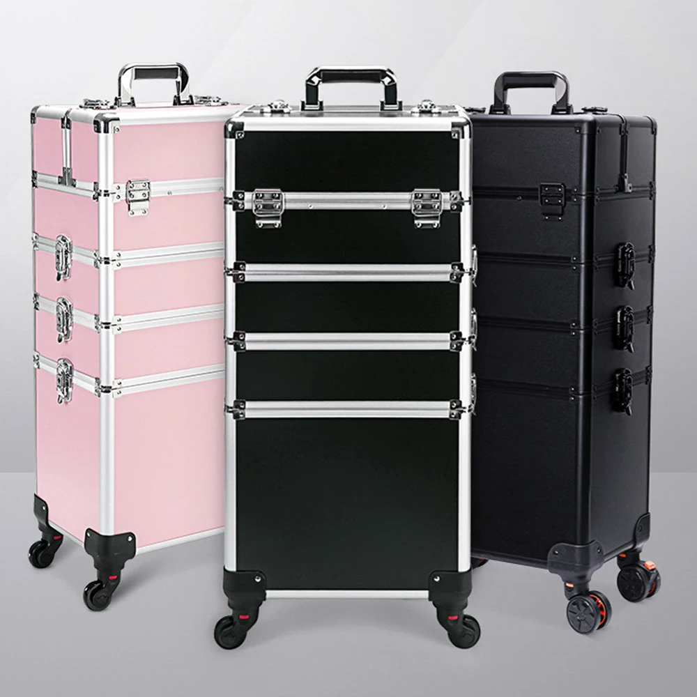 Cosmetic Case Rolling Luggage Makeup Train Trolley Large Capacity Suitcase with Lock Swivel Wheels For Salon Barber Manicurist