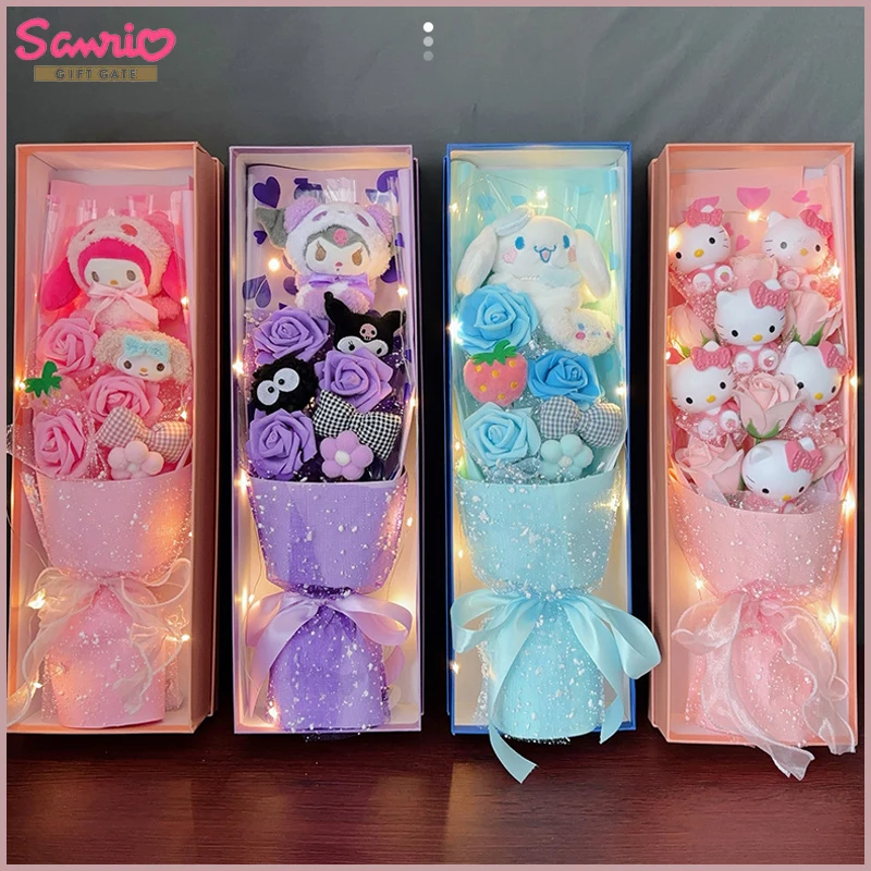 

Sanrio аниме Hello Kitty букет плюшевая кукла Kawaii искусственный цветок подарочная коробка роза мультфильм подарки на день Святого Валентина