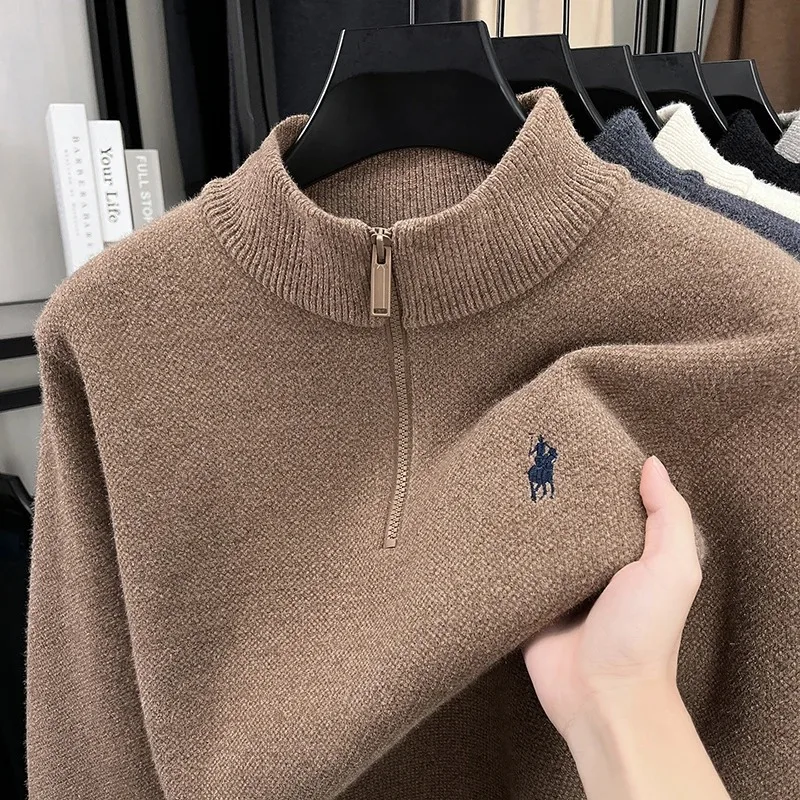Bild 5: Hochwertiger Reißverschluss-Stehkragenpullover für Herren, Wintermode, Designer-Marke Paul, Logo-Stickerei, Samt, warmer Strickpullover