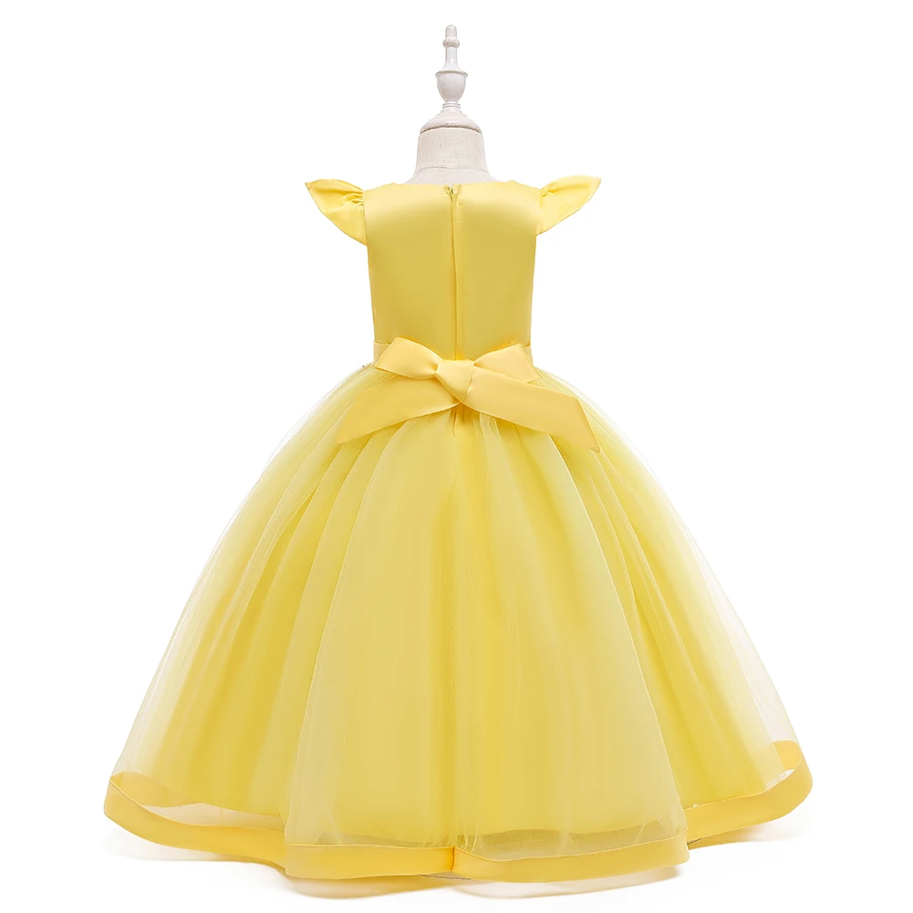 YEllow girl elegant flower ball dress suitable for children\'s evening party sequin long dress