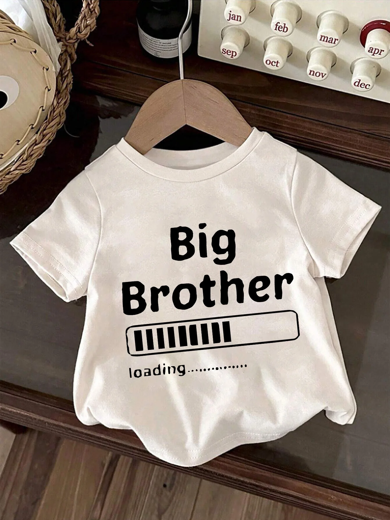 Cute and Fun Kids' Clothing "Big Brother" Loading Graphic T-Shirt Creative Printed Short-sleeve Crewneck Tops for Boys