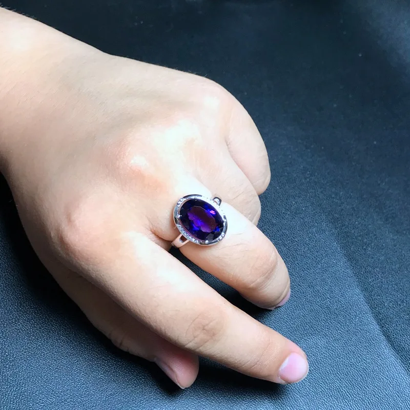MeiBaPJ Natural Big Amethyst Gemstone Fashion Ellipse Simple Ring for Women Real 925 Sterling Silver Fine Charm Jewelry