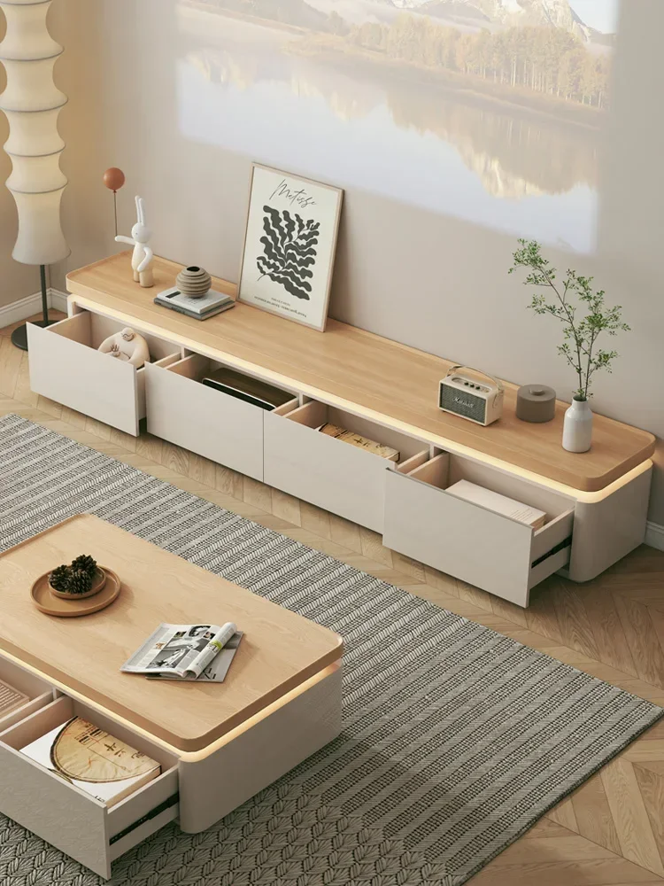 Cream wind floor TV cabinet coffee table combination
