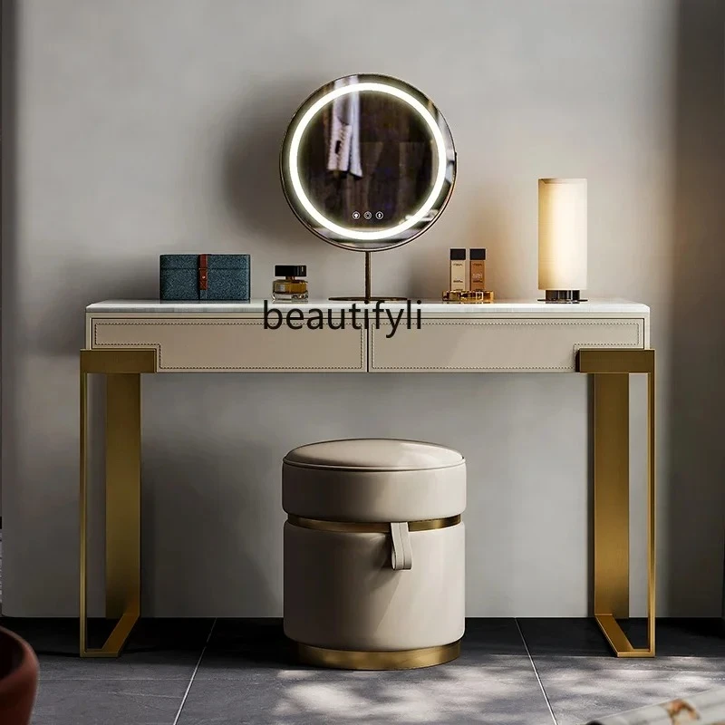 

Light luxury dresser Italian fashion designer modern simple marble leather makeup table