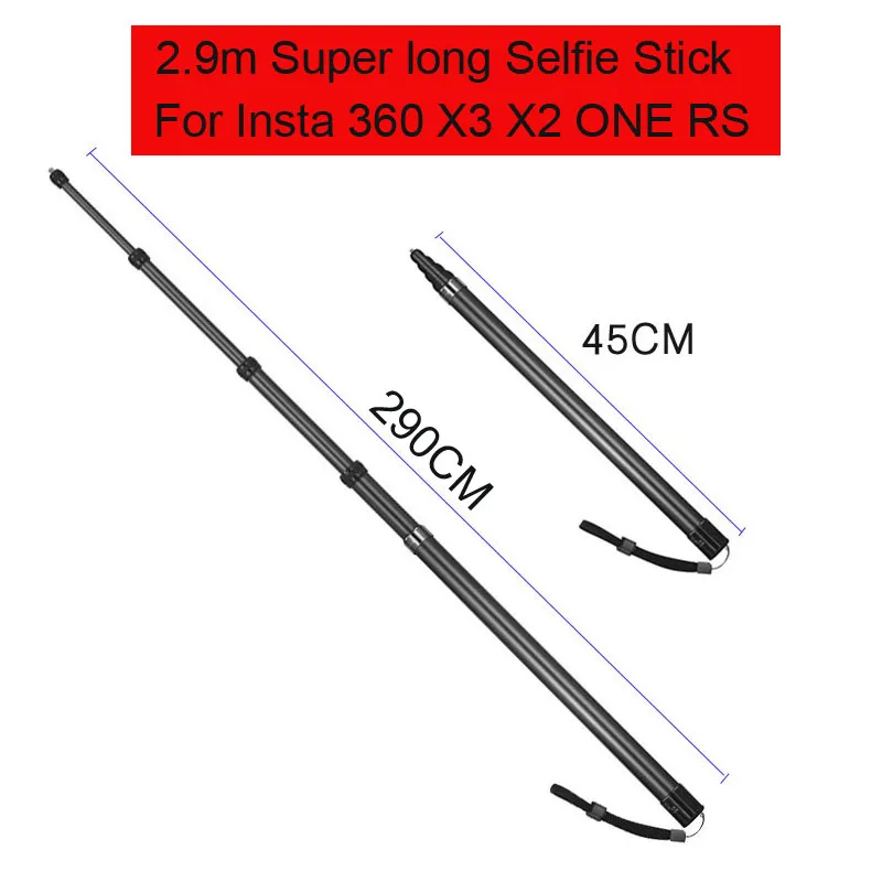 

2.9m Ultra-long Carbon Fiber Invisible Selfie Stick for Insta360 X3/ X2/ONE RS for GoPro Accessories