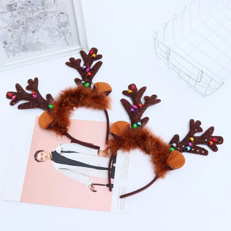 Gleamy Geweih Stirnbänder Weihnachten Leucht Hirsche Flusen Ohren Haarband Plüsch Haar Dekoration Kopf Band Cosplay Headwear Frauen Männer