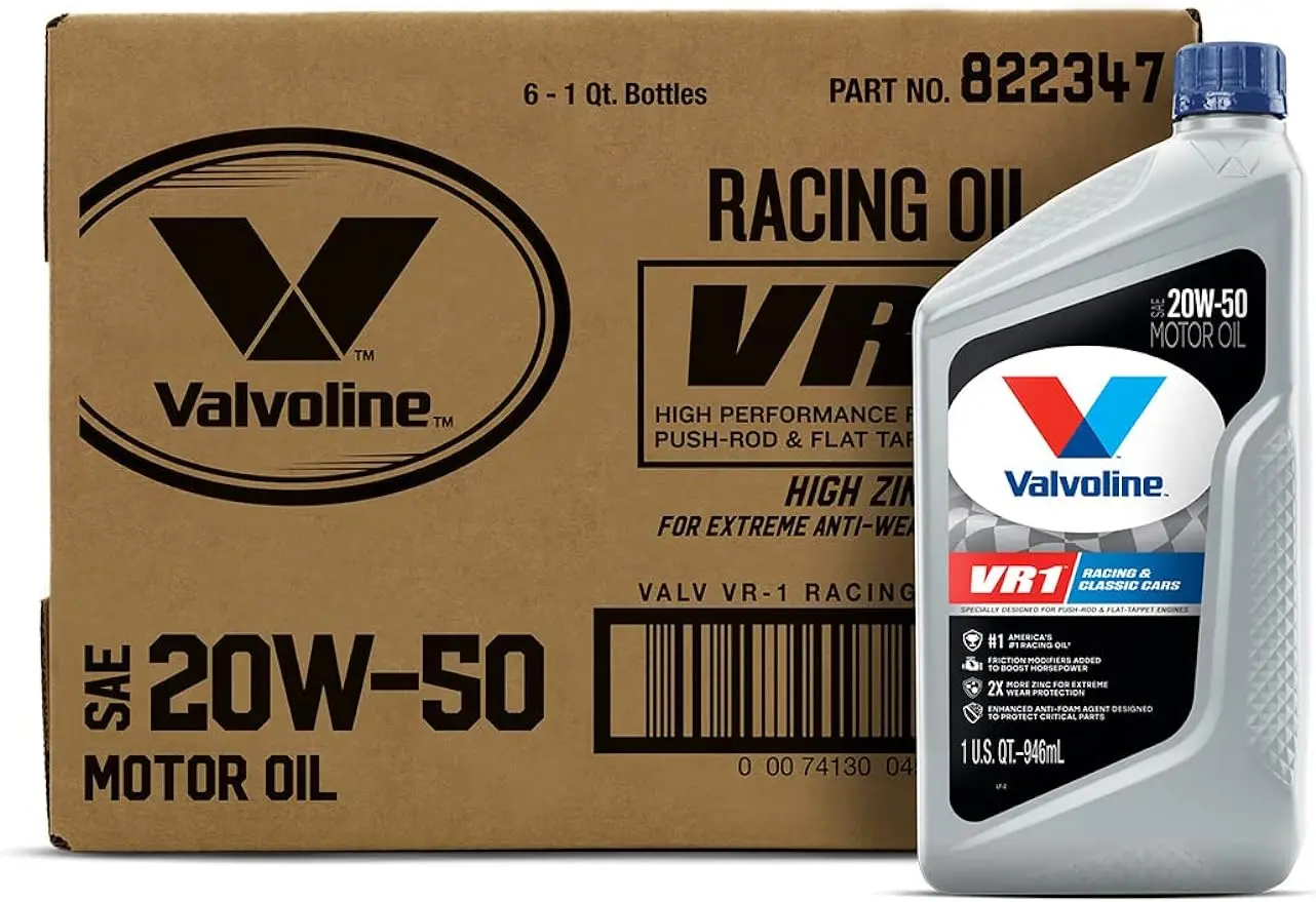 VR1 Racing SAE 20W-50 Motor Oil 1 QT Case of 6 High Zinc and Phosphorus Formula for Extreme Anti-wear Protection