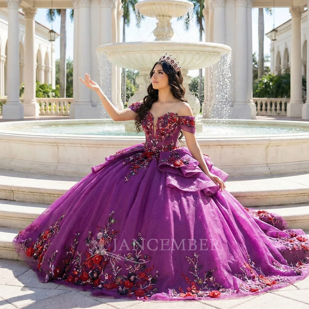 

Платье для церемонии Quinceañera 2026: кружевное бальное платье принцессы с кристаллами и аппликациями для дня рождения, на 15 лет