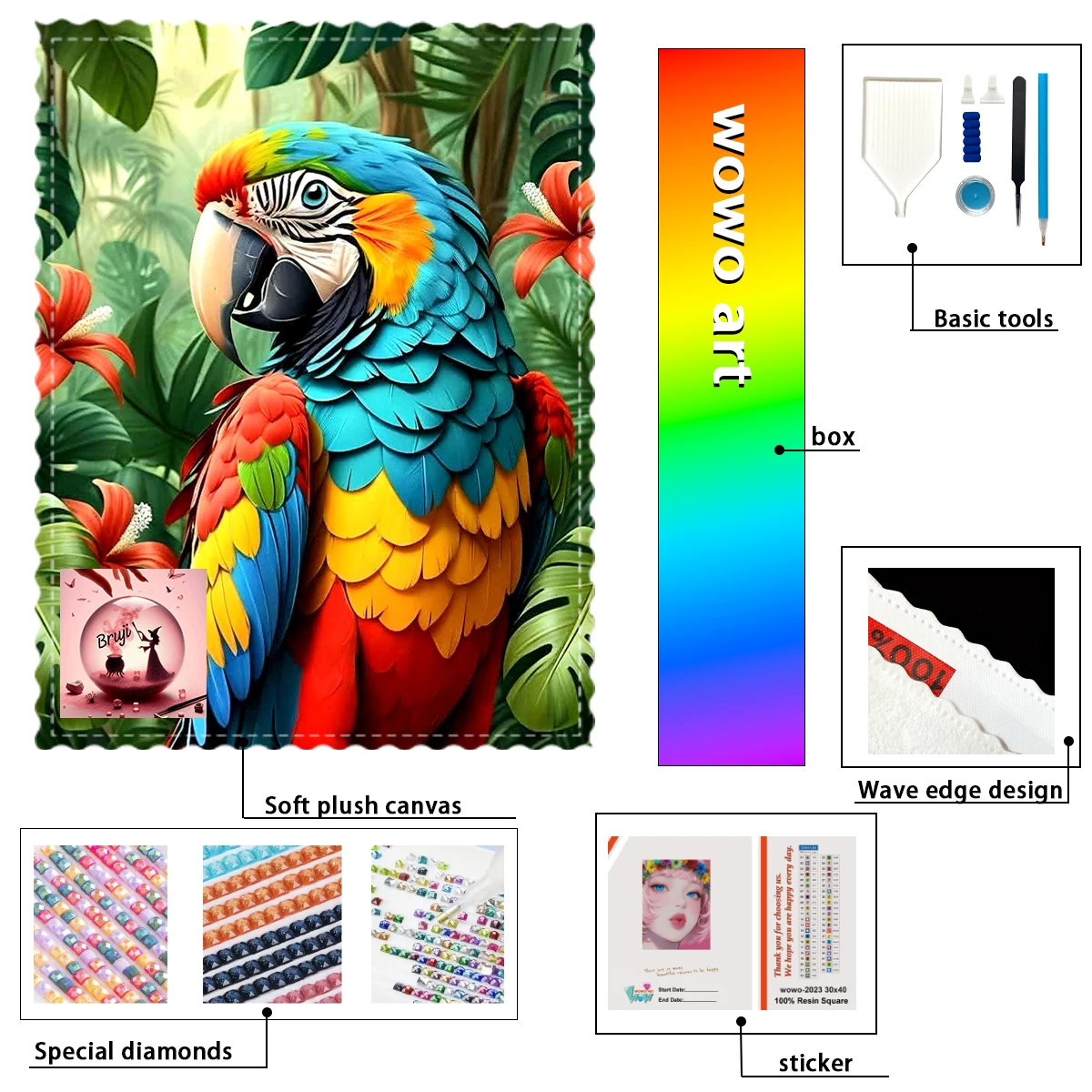 

【Bruji_ Diamond Art】The colorful parrot Witch Crystal AB Rhinestone FD Rhinestone Perfect Resin Diamond