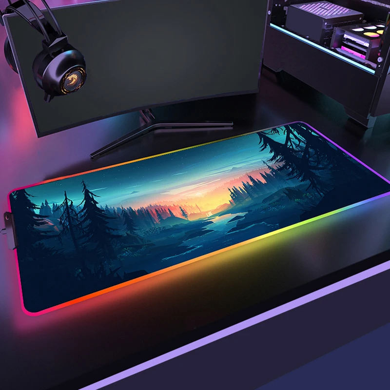 Colorful Luminous LED Lighting Mouse Pad RGB Rubber Non-Slip Forest Mousepad Gaming For PC Gamer 900x400mm Large Desk Mats Xxl