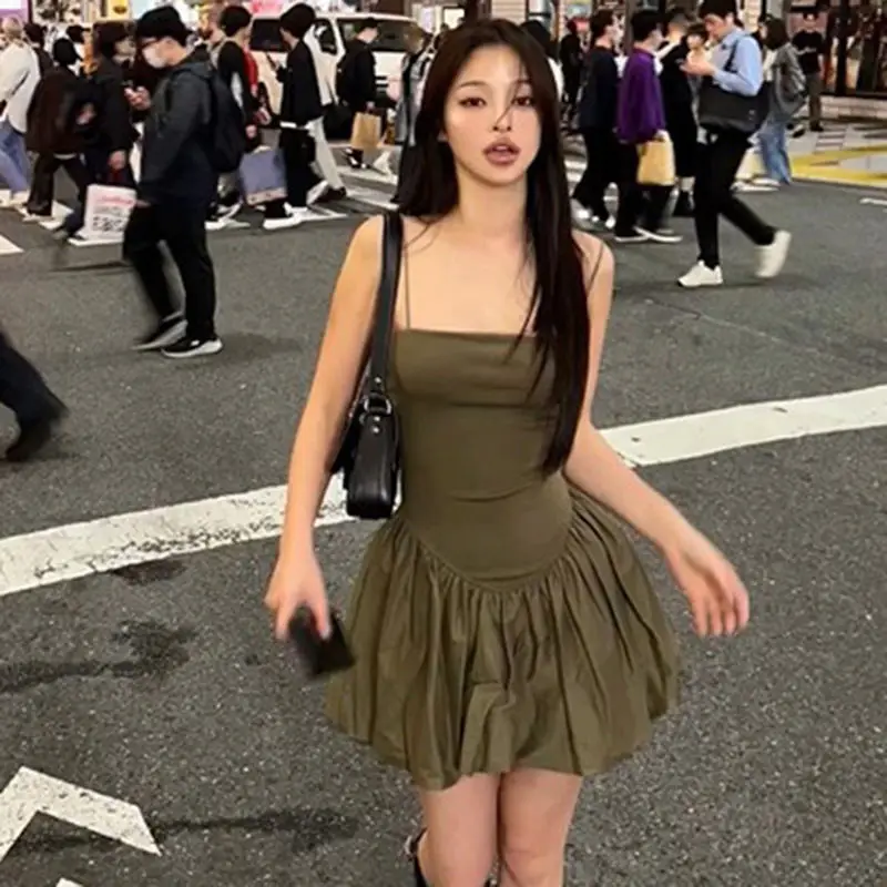 عبر الحدود WomenClothing جديد مثير صديرية دائرية كلمة واحدة طوق Ins نمط رقيقة الحمالات فستان مزاجه مريحة جودة عالية