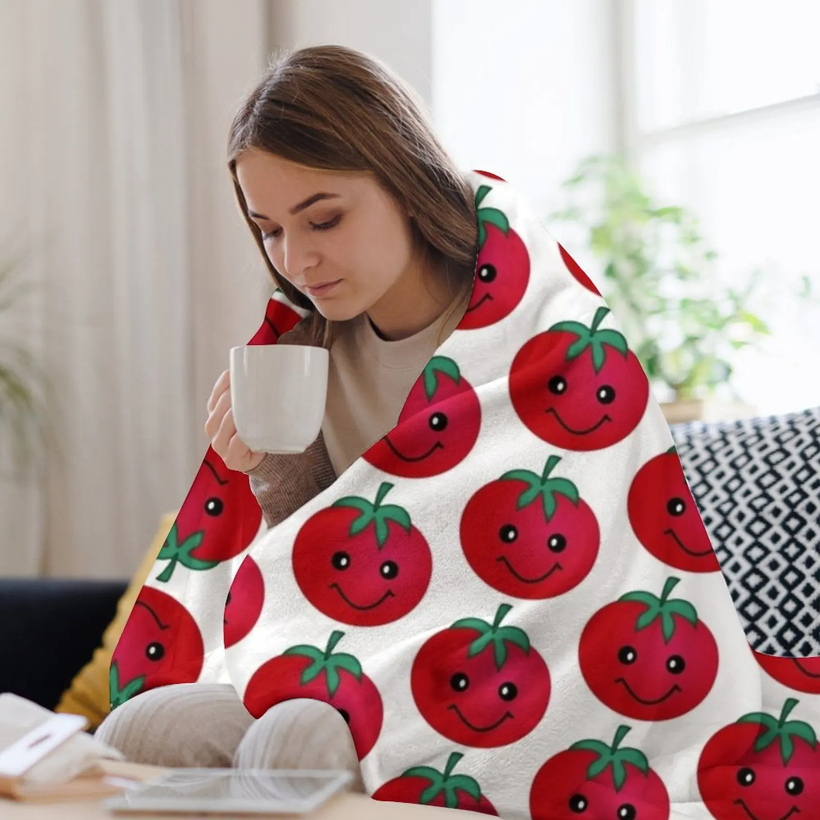 Coperta da tiro con pomodoro sorriso, regalo divertente, coperte morbide e grandi per bambini