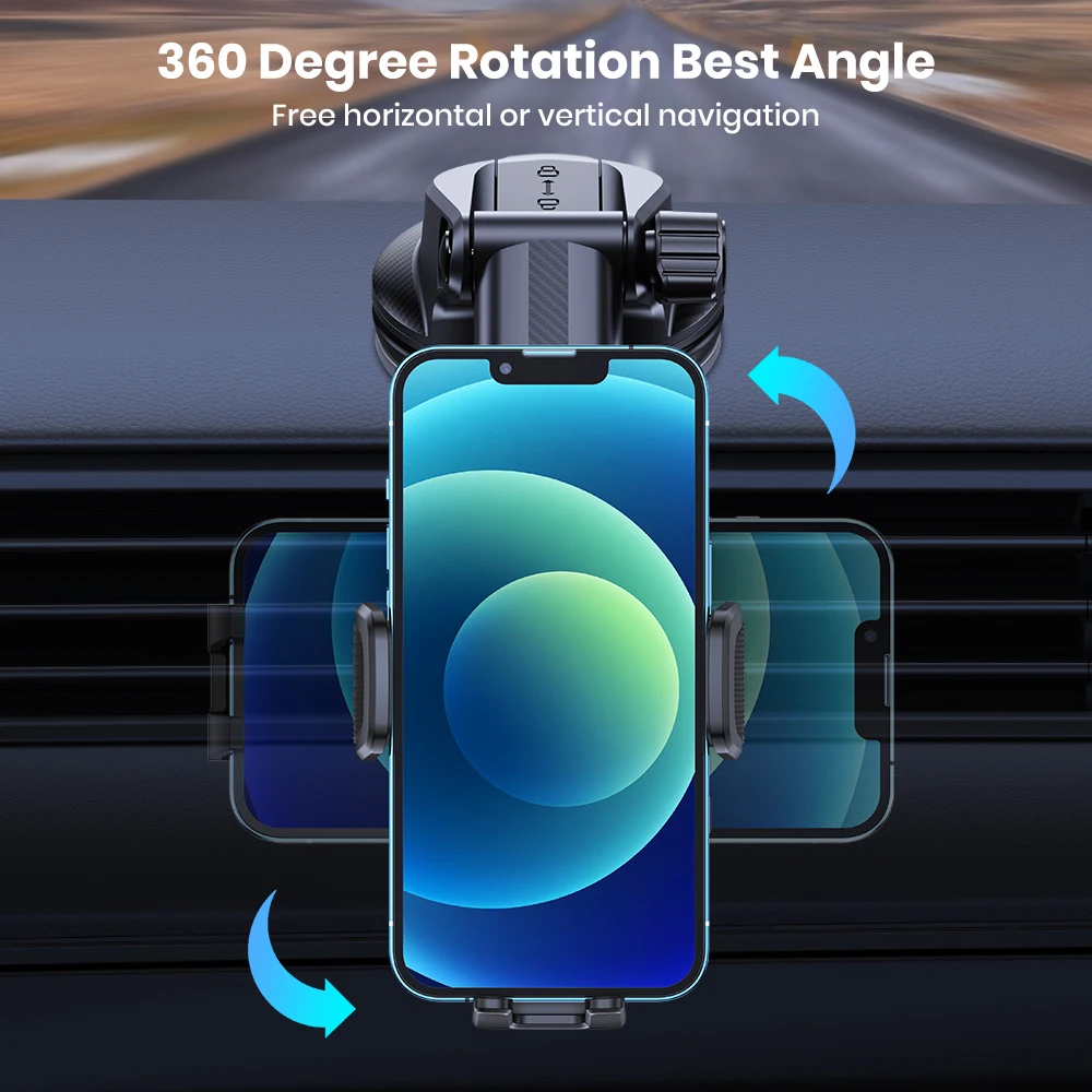 TOPK Car Phone Holder Adjustable Car Phone Mount Cradle 360° Rotation for Dashboard Windscreen One Button Release for All Phone
